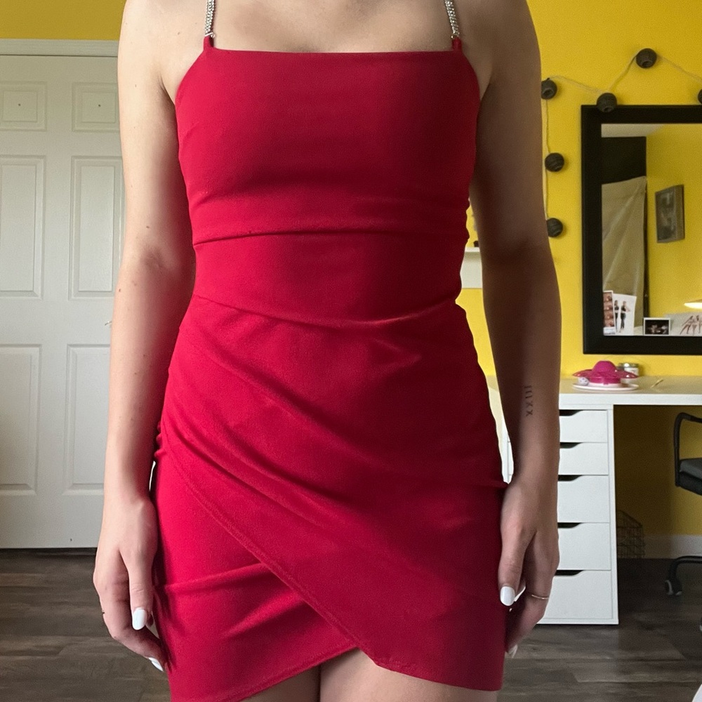 Red body con dress